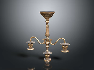 Ornate Brass Candelabra Furniture Featuring Three Candle Holders And Carved Details 3d model