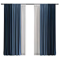 Modern Navy Blue And White Layered Curtains For Home Window Decoration