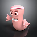 Pink Cartoon Character With Red White Striped Headband Big Eyes Smiling Face And Outstretched Arms