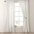 Dark And White Curtains With Gold Dots Light Trim And Tiebacks For Home Window Decor