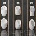 White Modern Urinals With Different Designs Mounted On Dark Wall And Shiny Floor