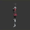 Detailed Warrior Armor Design With Red Accents Silver Plates And Long Sword