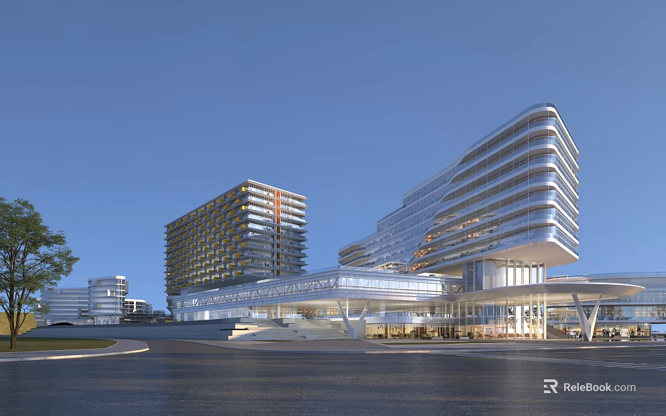 Modern Innovation Industrial Park Featuring Contemporary Glass Facade High Rise Structures And Green Public Areas 3d model 