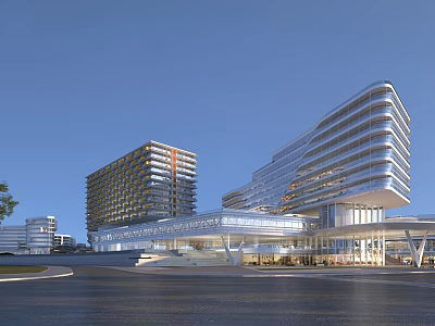 Modern Innovation Industrial Park Featuring Contemporary Glass Facade High Rise Structures And Green Public Areas 3d model