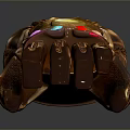 Detailed Metallic Gauntlet With Intricate Patterns Copper Finish Separate Fingers And Ornate Base