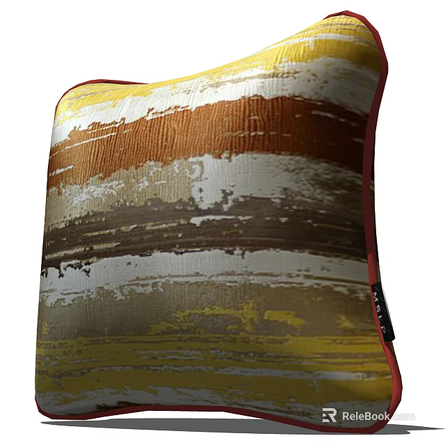 Colorful Abstract Throw Pillow With Yellow Brown White Striped Brush Stroke Design 3d model 