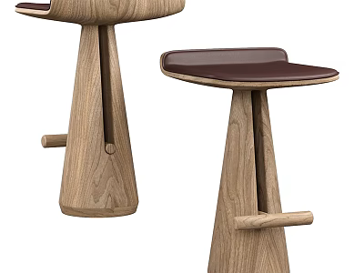 Wooden Bar Stools With Unique Tapered Legs And Leather Seats For Modern Kitchens 3d model