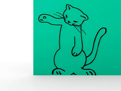 Cartoon Cat Photo Spot With Green Background Black Line Art Standing Pose Raised Paw 3d model