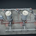 Industrial Cylindrical Equipment With Piping Network And Steel Support Frames