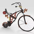 Vintage Bicycle With Copper Accents Red Taillight And Hole Patterned Frame 3d model
