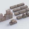 Various Shaped Gray Stone Blocks With Textured Surface For Construction 3d model