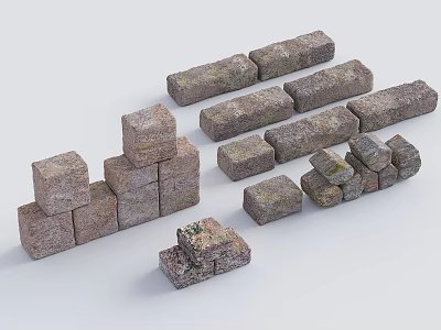 Natural block stone wall rubble stone wall stone masonry stone cube stone combination landscape stone rock block 3d model