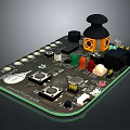 Close Up View Of Circuit Board With Electronic Components Knobs And Colored Parts 3d model