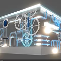Laboratory Themed Event Entrance With Gears Pipes And Illuminated Lines