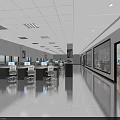 Modern Public Office Area With Open Layout Workstations Ergonomic Chairs And Bright Lighting 3d model