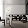 Modern Study Room Interior With Bookshelf Desk Chair Plant And Natural Light