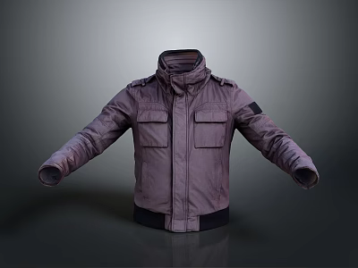 Dark Purple Utility Jacket with Stand Up Collar Epaulettes and Chest Pockets 3d model