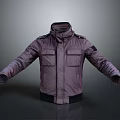Dark Purple Utility Jacket with Stand Up Collar Epaulettes and Chest Pockets