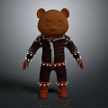 Brown Bear Doll Wearing Black Leather Jacket with Studs Brown Leather Pants and Boots