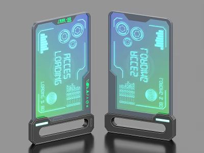Futuristic Computer Accessory With Transparent Display LED Lighting Data Logs Interface And Black Stand Base 3d model