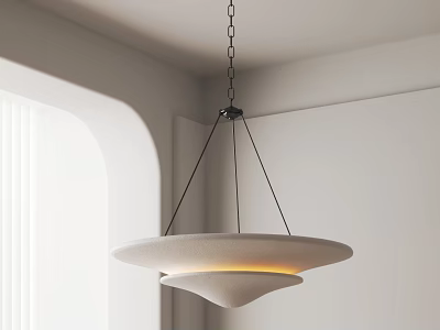 Modern Minimalist Two Tier Pendant Light With Soft Glow In White Interior Corner 3d model