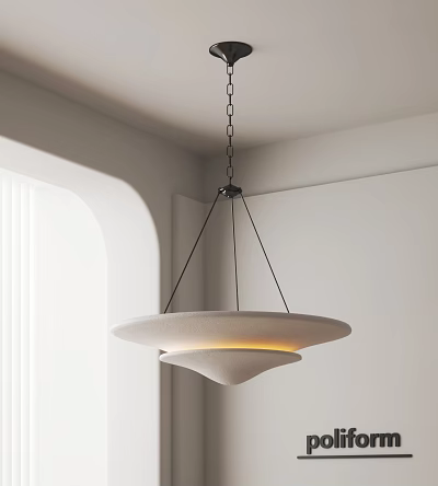 Modern Minimalist Two Tier Pendant Light With Soft Glow In White Interior Corner 3d model