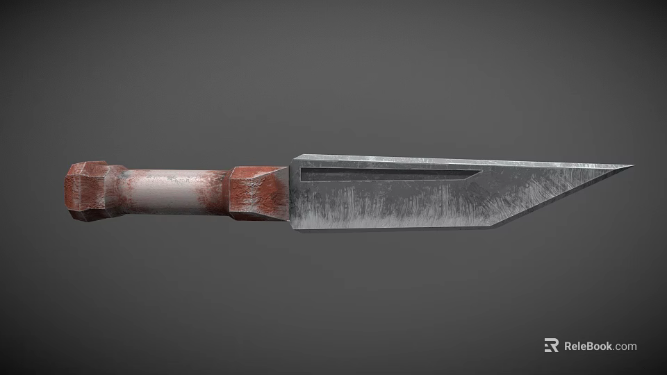 Detailed Combat Weapon With Metal Blade Red Worn Handle And Tactical Design 3d model 