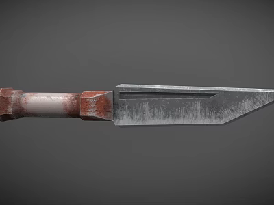 Detailed Combat Weapon With Metal Blade Red Worn Handle And Tactical Design 3d model