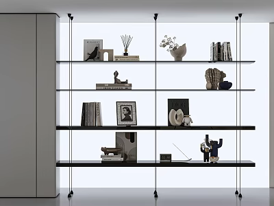 Minimalist Modern Shelving Unit With Multiple Tiers Holding Decorative Items Books And Photo Frames 3d model