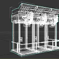 Modern Industrial Console 3D Model with Green Panels Black Components and Metal Shelf