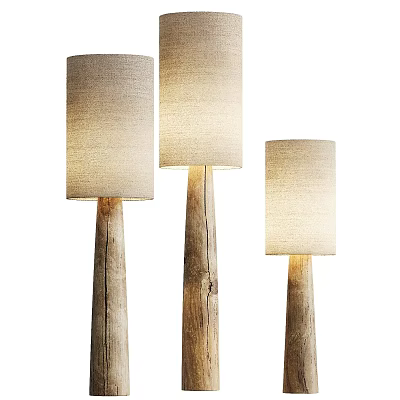 Natural Wooden Floor Lamps With Light Colored Linen Shades For Home Decor 3d model