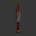 Ornate Red Handle Dagger With Silver And Red Twisted Sharp Blade Design