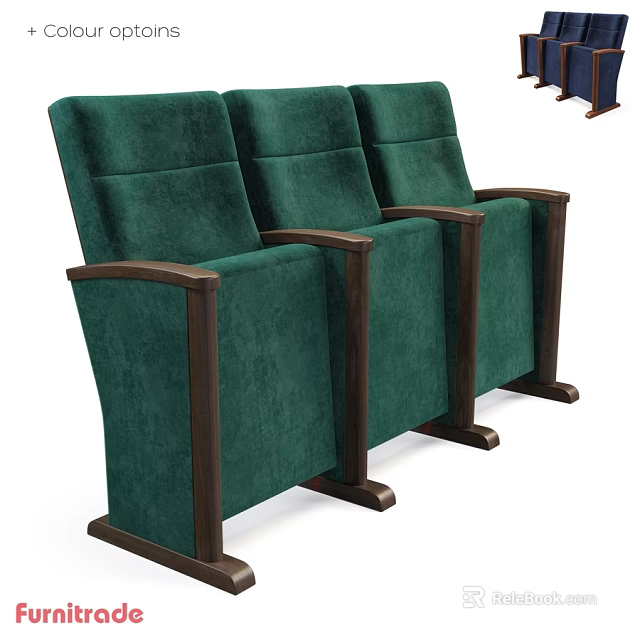 Three Green Leisure Chairs with Wooden Armrests and Comfortable Velvet Upholstery 3d model 