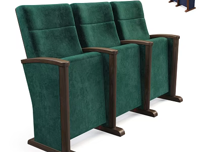 Three Green Leisure Chairs with Wooden Armrests and Comfortable Velvet Upholstery 3d model
