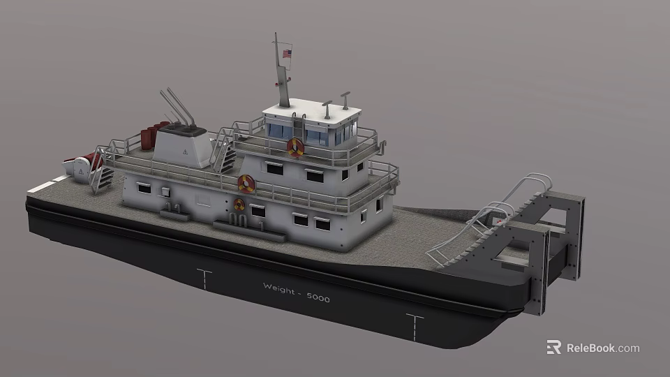 Winch Tug 2000 Tugboat With Multi Deck Lifebuoys Railing Stairs And Detailed Structure Design 3d model 