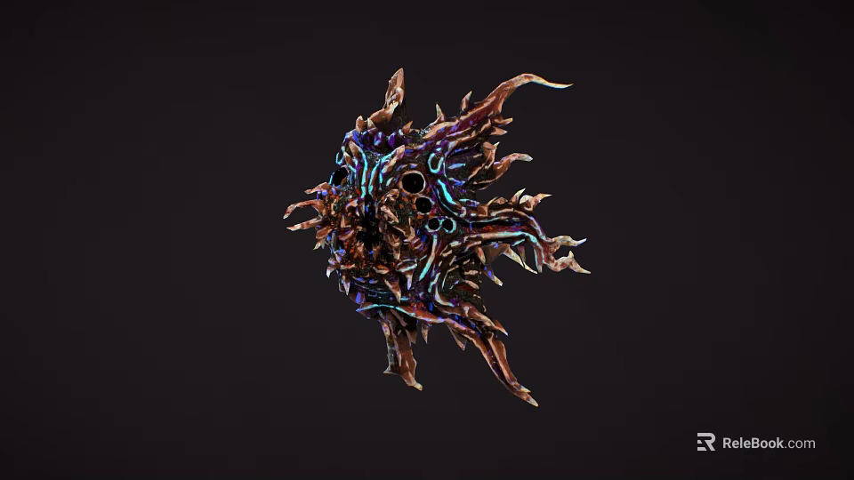 Abstract Intricate Sculpture With Metallic Spikes And Iridescent Finish On Dark Background 3d model 