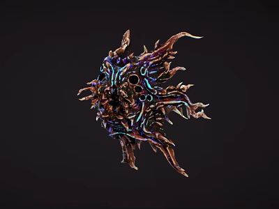 Abstract Intricate Sculpture With Metallic Spikes And Iridescent Finish On Dark Background 3d model