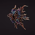 Abstract Intricate Sculpture With Metallic Spikes And Iridescent Finish On Dark Background
