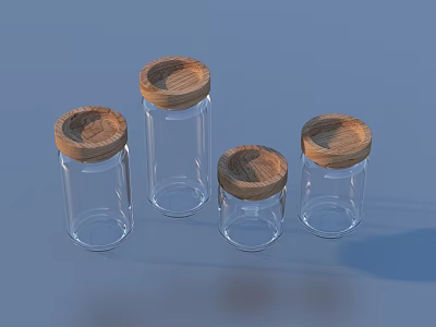 Clear Glass Jars With Wooden Lids For Household Storage In Various Sizes 3d model