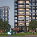 Modern High Rise Residential Building Exterior With Windows Balconies And Greenery