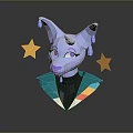 Low Poly Mythical Creature Character With Blue Ears Purple Eyes And Yellow Stars