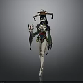 3D Female Character With Oriental Traditional Sci Fi Style Decorative Hat And Staff