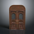 Elegant Wooden Double Doors With Arched Top Intricate Carvings And Glass Panels