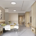 Modern Hospital Ward Interior Design With Beds Curtains And Cabinets