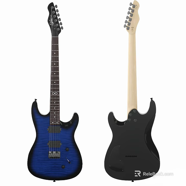 Electric Guitars With Blue And Black Finish Front And Back Views 3d model 