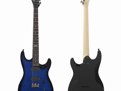 Electric Guitars With Blue And Black Finish Front And Back Views 3d model
