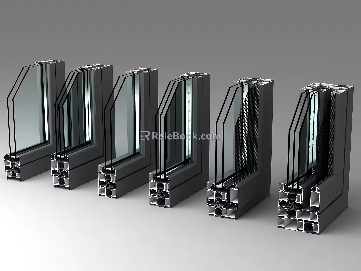 Modern window group corner 3d model