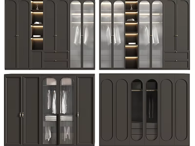 Modern Dark Wardrobe Design With Glass Doors And Interior Storage Lighting 3d model