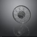 Shiny Chrome Motorcycle Spoke Wheel with Silver Rim and Reflective Surface