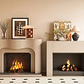 Beige Household Fireplace Appliances With Flames Table Lamps Vases And Decorative Paintings
